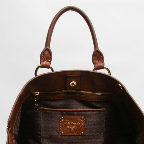 2014 Prada original calfskin tote bag BN2522 brown - Click Image to Close